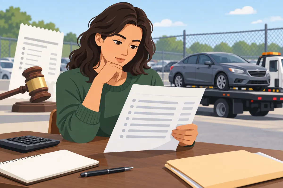 A consumer examines an itemized post-sale accounting beside an auction receipt