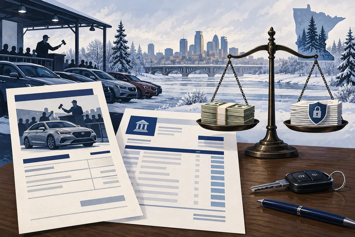 A vehicle auction accounting balances net proceeds against a secured debt and expenses