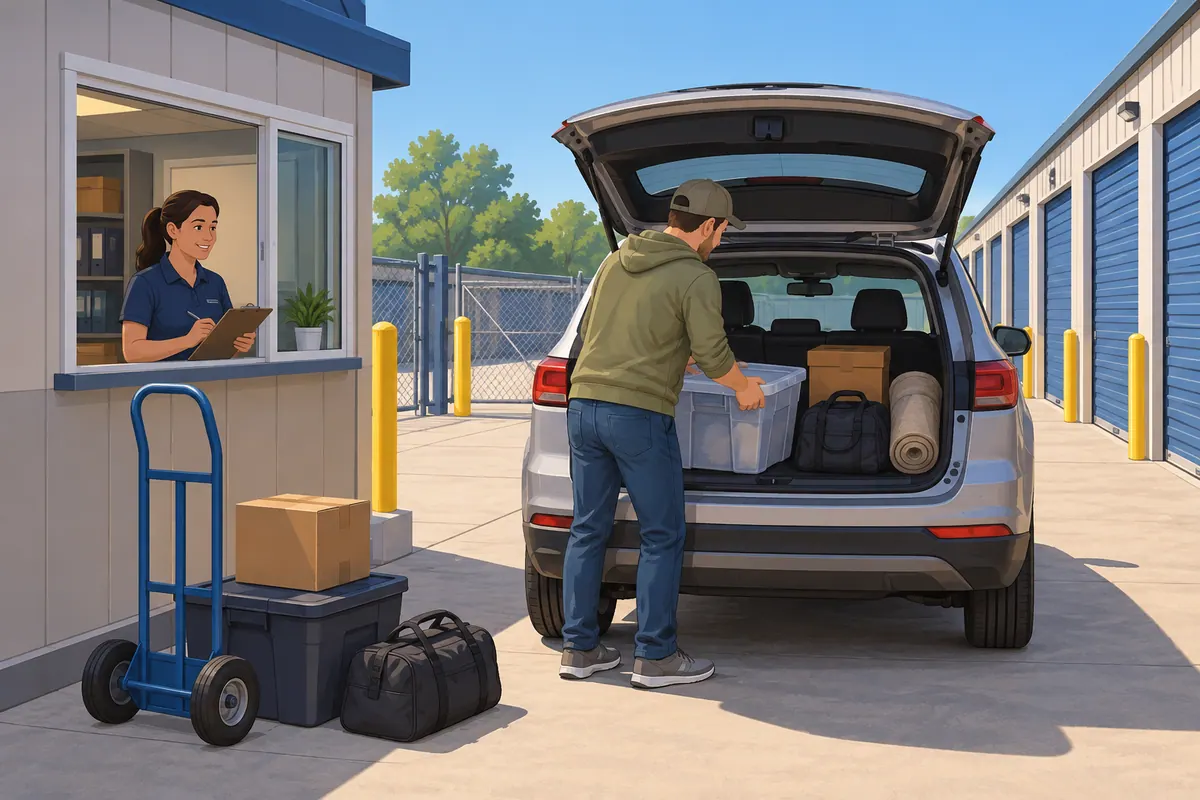 A borrower collecting personal belongings from a repossessed vehicle at a neutral storage facility